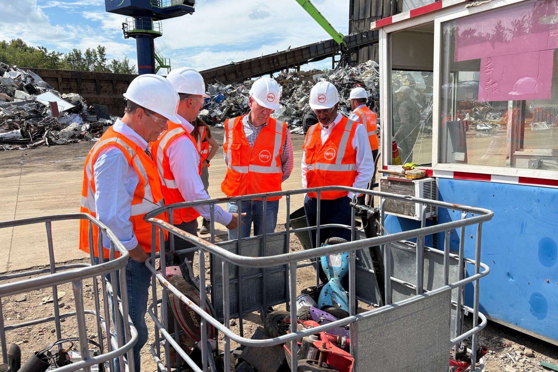 September 10, 2026: EMR USA CEO Joe Balzano (second from left) gives tour of Camden recycling plant to Rep. Norcross, Rep. Pallone, and Mayor Carstarphen (left to right)