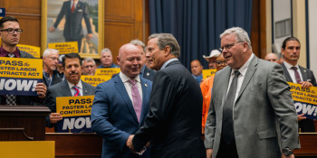 Congressman Norcross shakes the hand of Teamsters General President Sean O'Brien