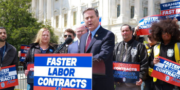 Congressman Norcross speaking in front of the Capitol Building to rally support for his Faster Labor Contracts Act